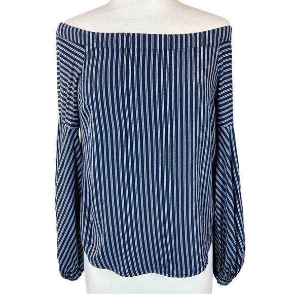 Anthropologie Maeve Clotille Navy & White Striped Off-the-Shoulder LS Top Sz 4 - Picture 1 of 10